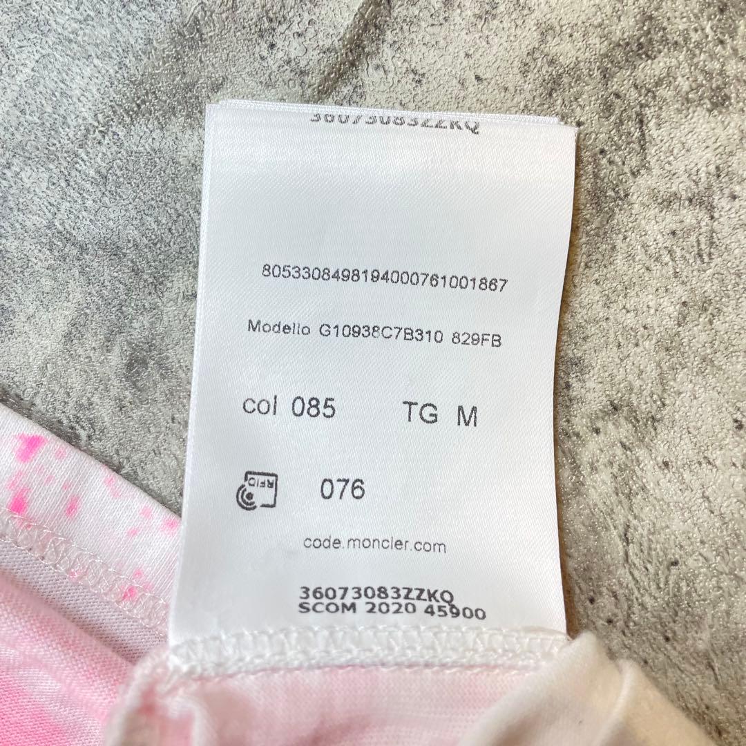 MONCLER ビッグロゴ スプレープリントTシャツ 白×ネオンピンク