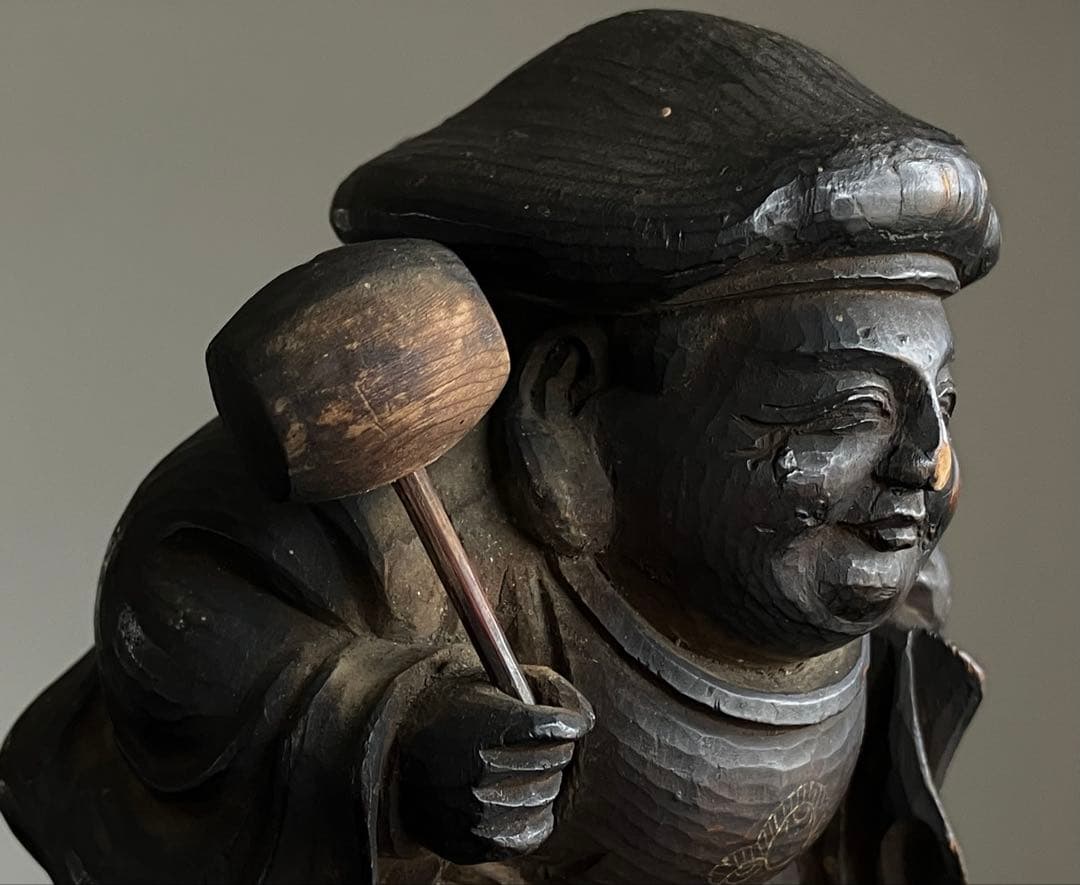 【仏師系 隆厳大黒天 木彫 約14㎝ 幕末明治頃】仏像民間信仰郷土玩具民藝古美術