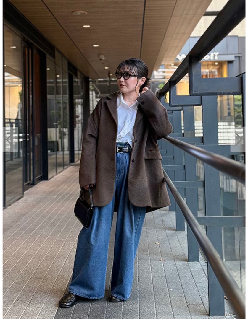 AEFRE エフレ　ウエストタックワイドデニムパンツ　ブルー　ジーンズ　ジーパン