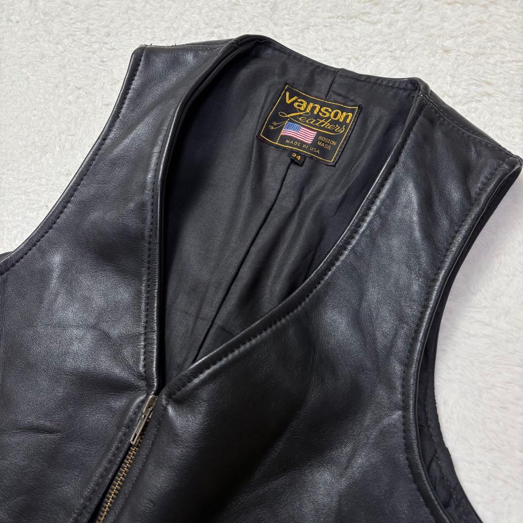 美品 VANSON レザーベスト ジップアップ USA 本革 ジレ バイカー