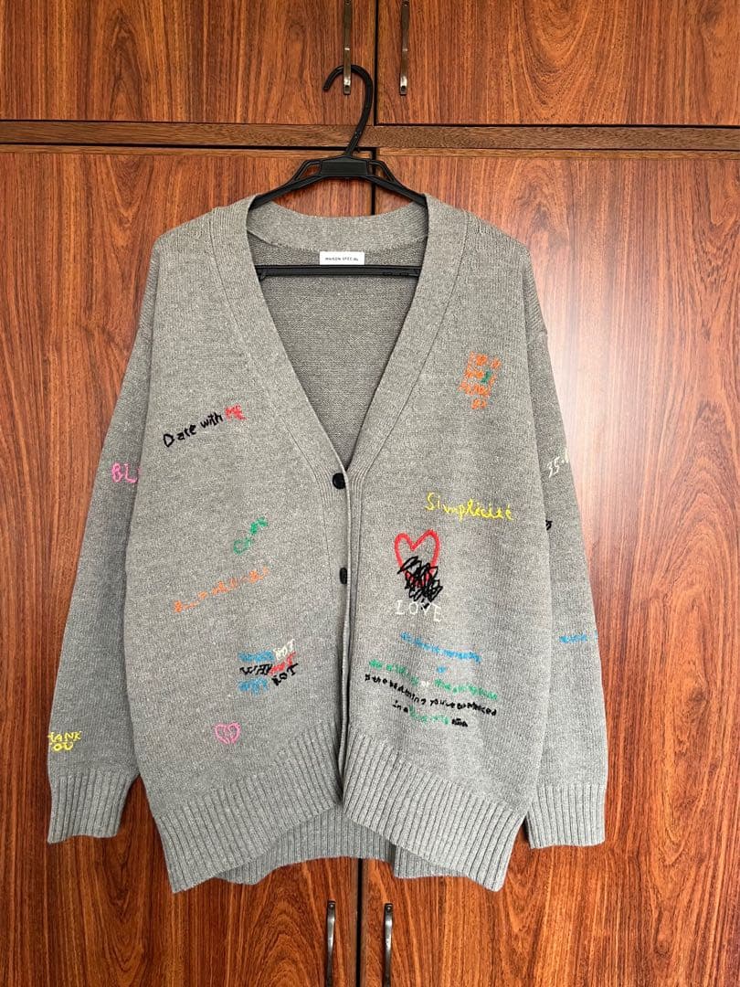 美品　MAISON SPECIALライフワードエンブロイダリーニットカーディガン