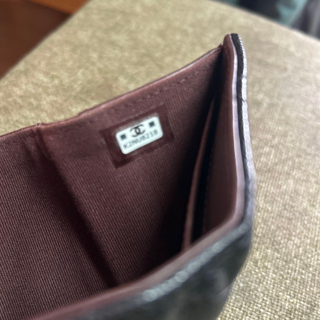 CHANEL ブラック レザー 三つ折り財布