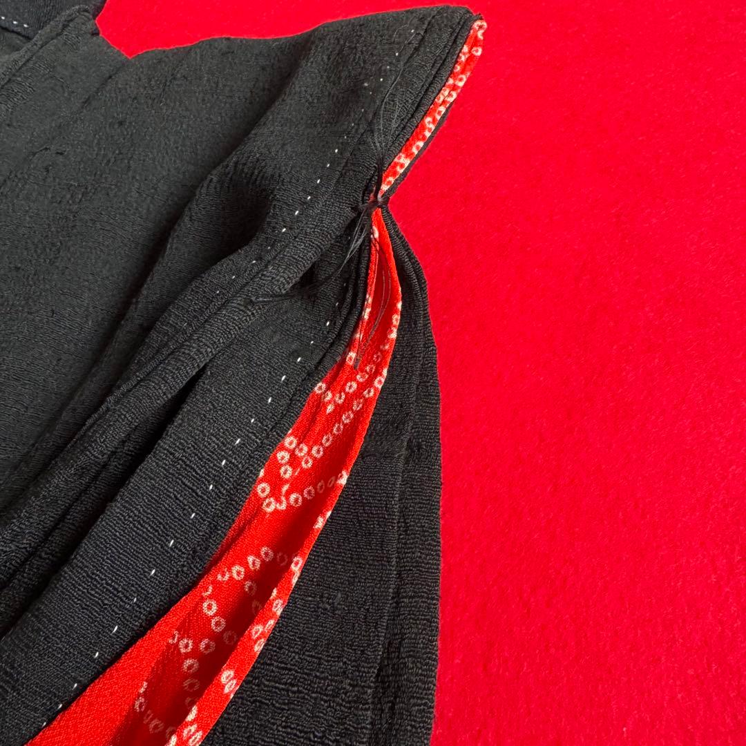 市松人形 12号(42cm)サイズの着物　比翼仕立て　黒礼装　鶴松刺繍