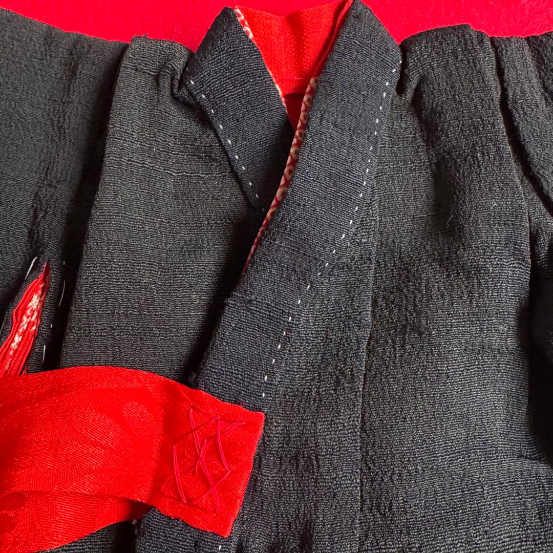 市松人形 12号(42cm)サイズの着物　比翼仕立て　黒礼装　鶴松刺繍