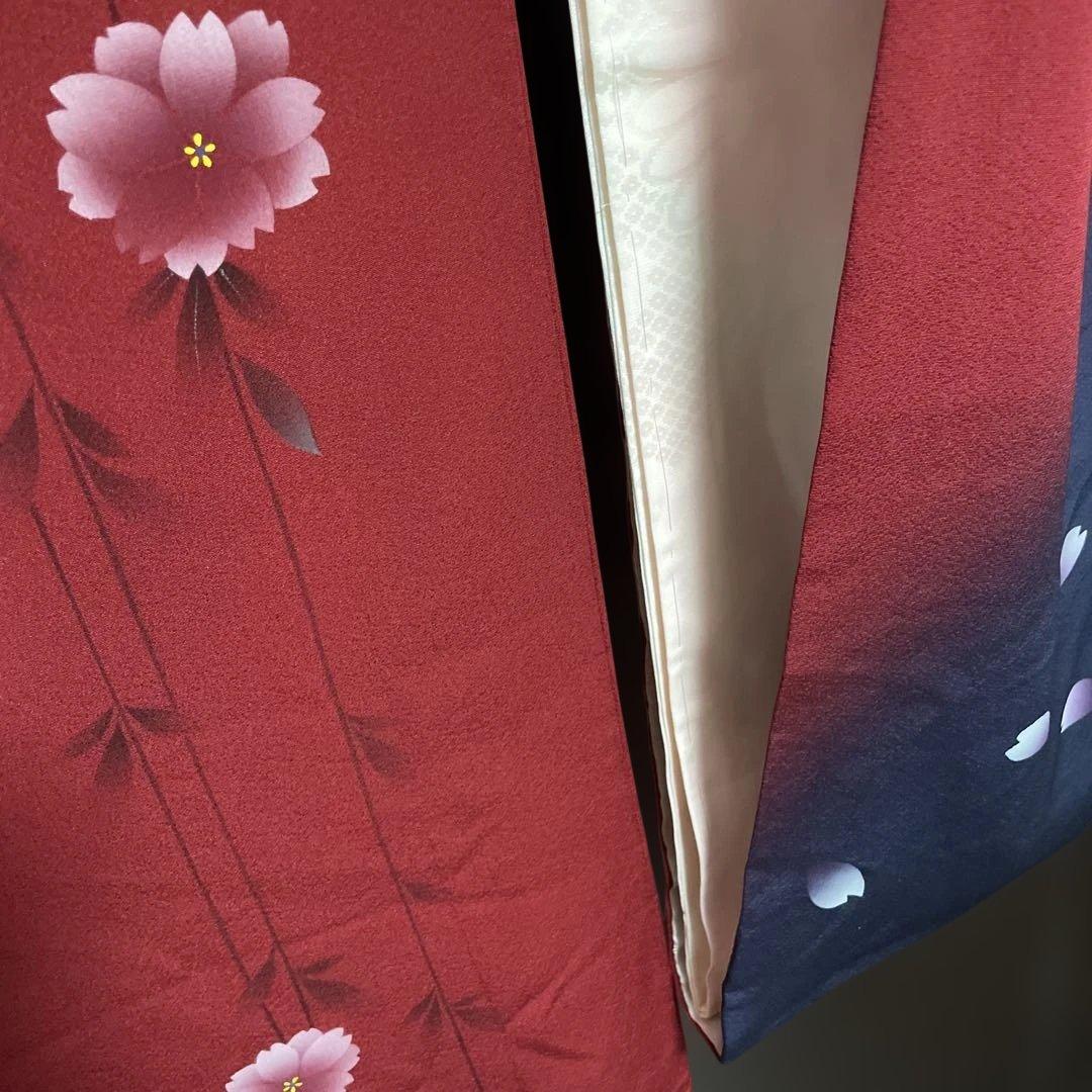 振袖と長襦袢セット　刺繍半衿付き　正絹　桜　赤　トールサイズ　卒業式　袴にも