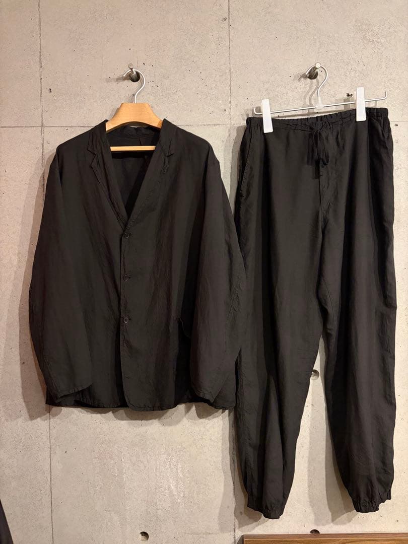 comoli シルク製品染 ジャケット ドローストリングパンツ セットアップ