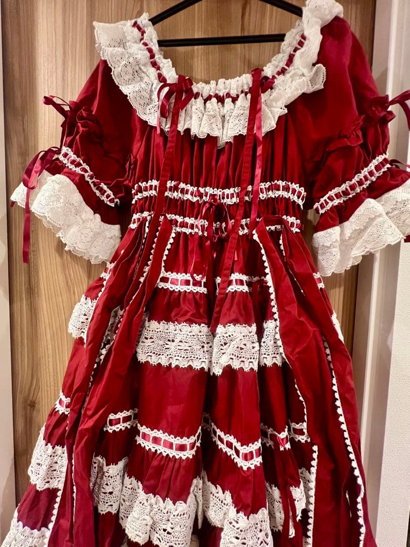 BABY, Confiture Ribbon ワンピース エンジ、ヘッドドレス