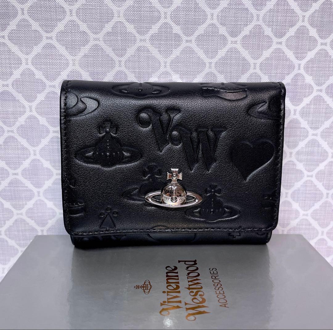 【新作✩内柄も素敵】Vivienne Westwood 三折財布 マット 黒
