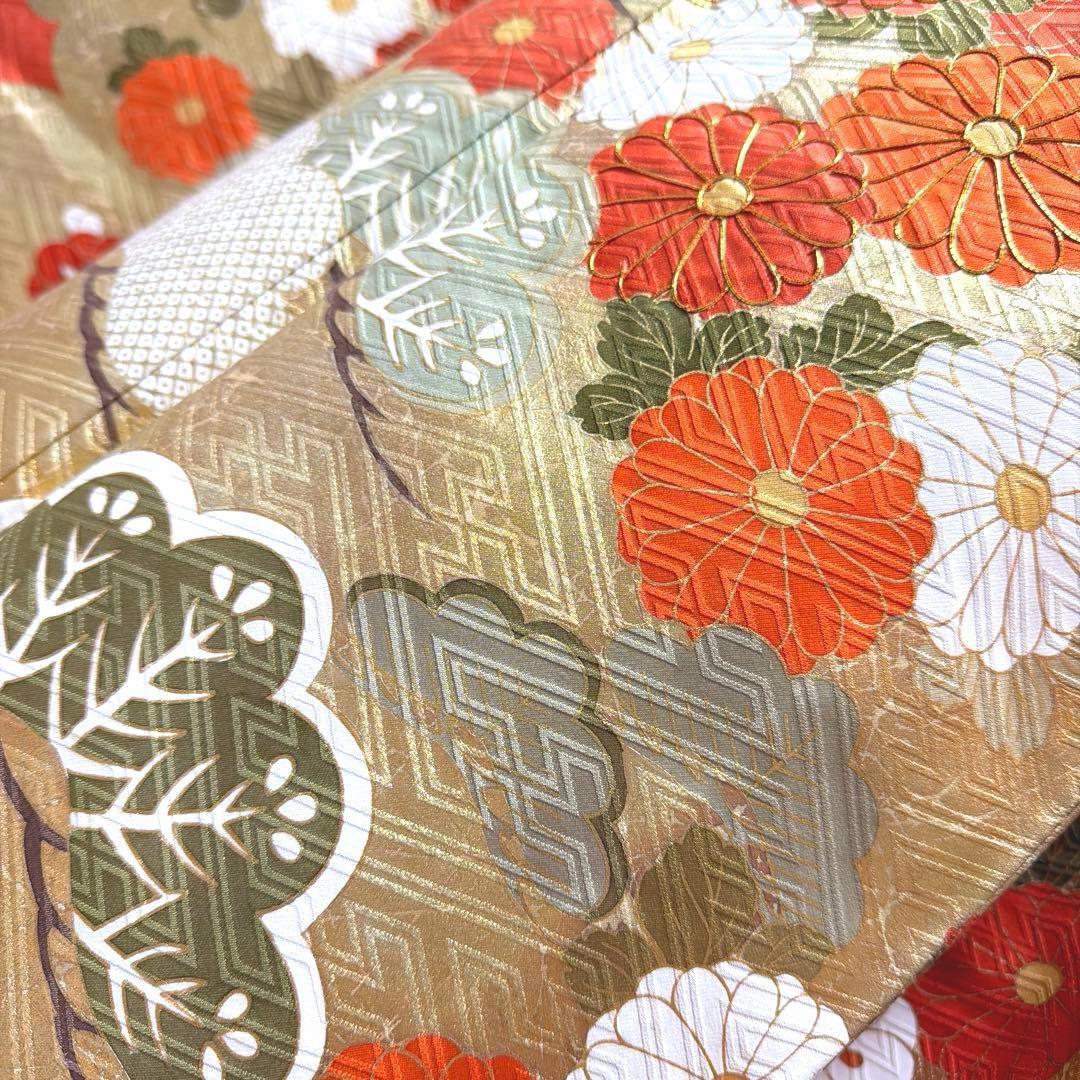 22 振袖フルセット 正絹 朱赤 橙 オレンジ 金彩 駒刺繍 豪華 レトロ 古典
