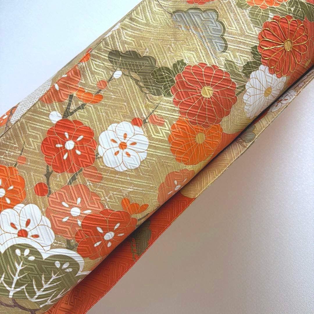 22 振袖フルセット 正絹 朱赤 橙 オレンジ 金彩 駒刺繍 豪華 レトロ 古典