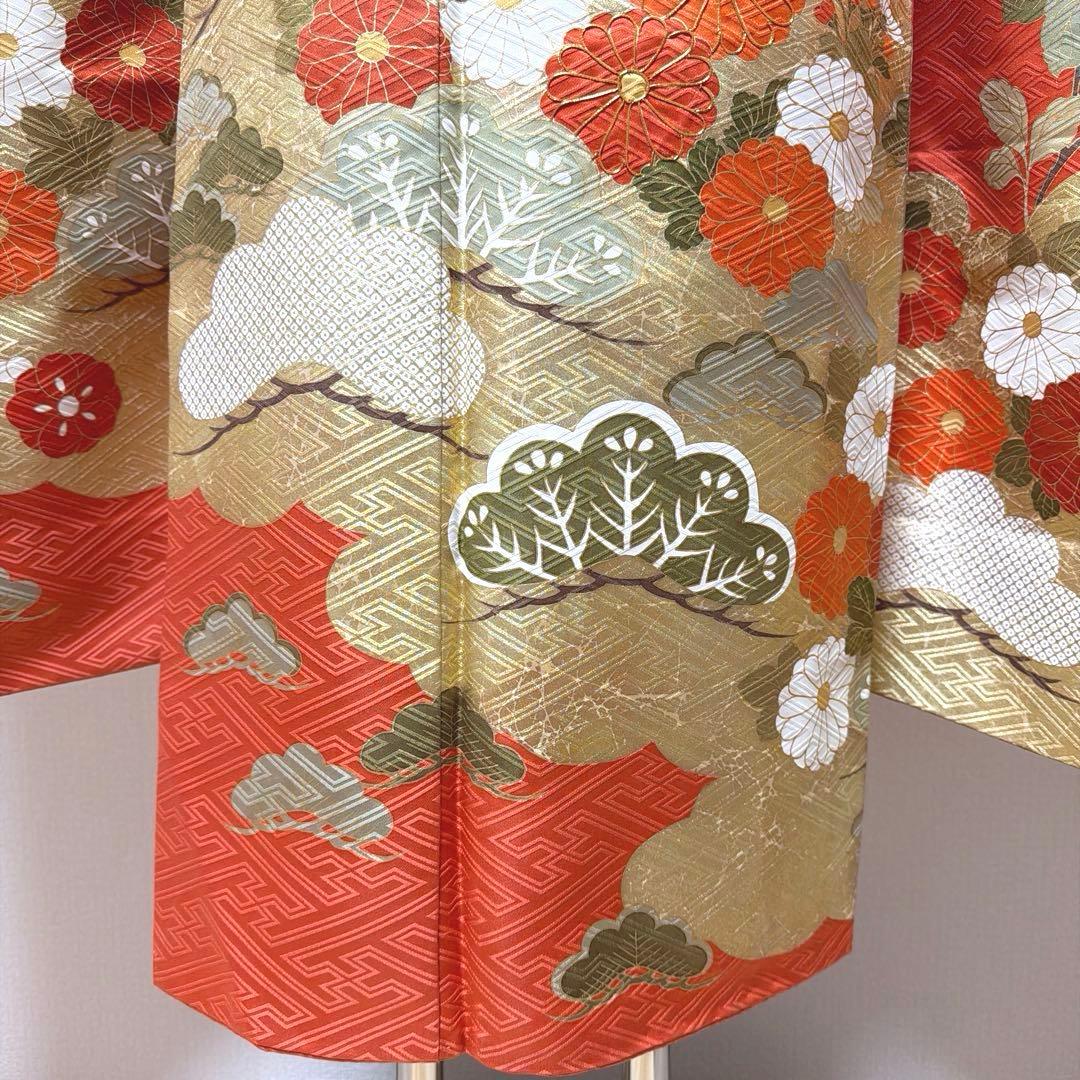 22 振袖フルセット 正絹 朱赤 橙 オレンジ 金彩 駒刺繍 豪華 レトロ 古典
