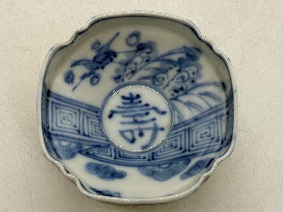 時代　染付　三つ鉢　寿　角鉢　送料込260127