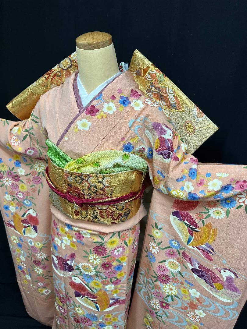 逸品 本加賀友禅 押田正義 桃色鴛鴦四季の花 フルセット
