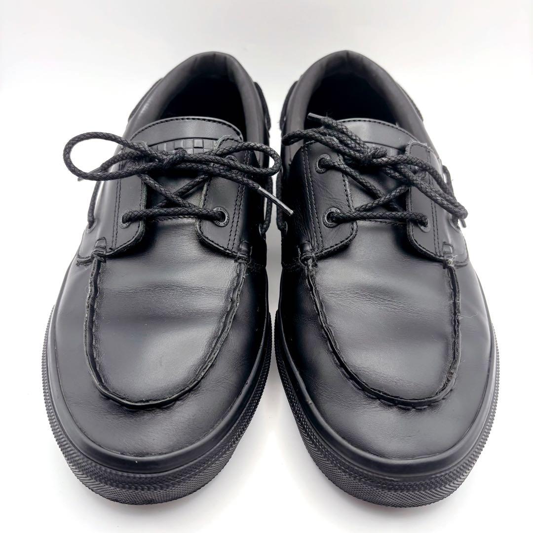【未使用級】VANS ヴァンズ 本革 デッキシューズ 2アイレット 黒 28.5