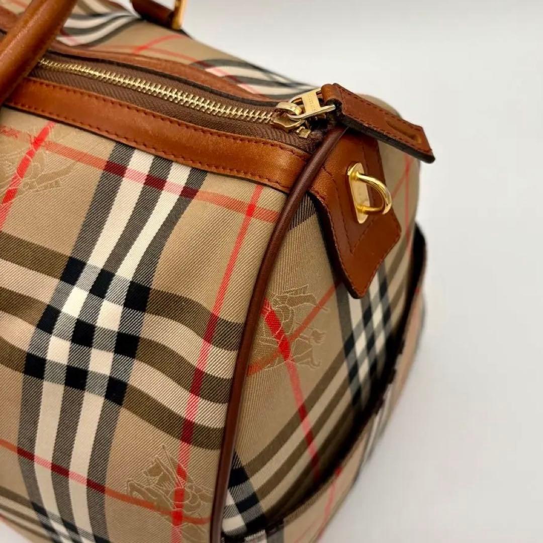 美品 BURBERRY ボストンバッグ レザー ノバチェック シャドーホース