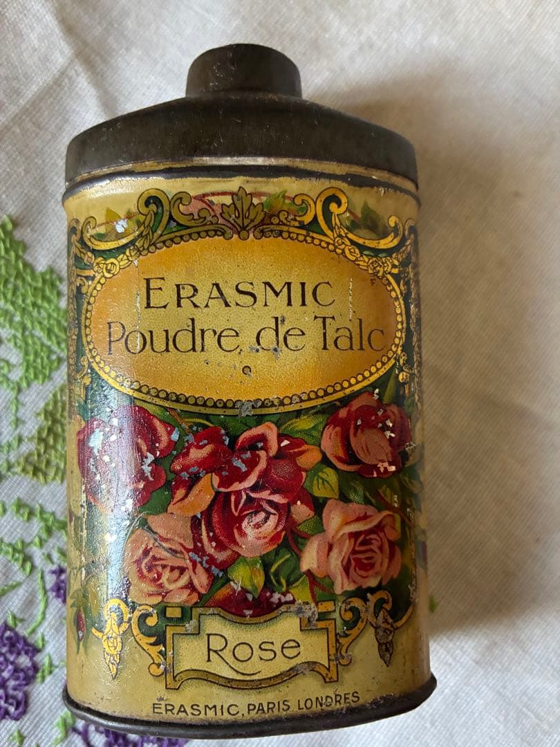 フランス　アンティーク　ティン缶　ローズ　パウダー　薔薇　1800年代　レア