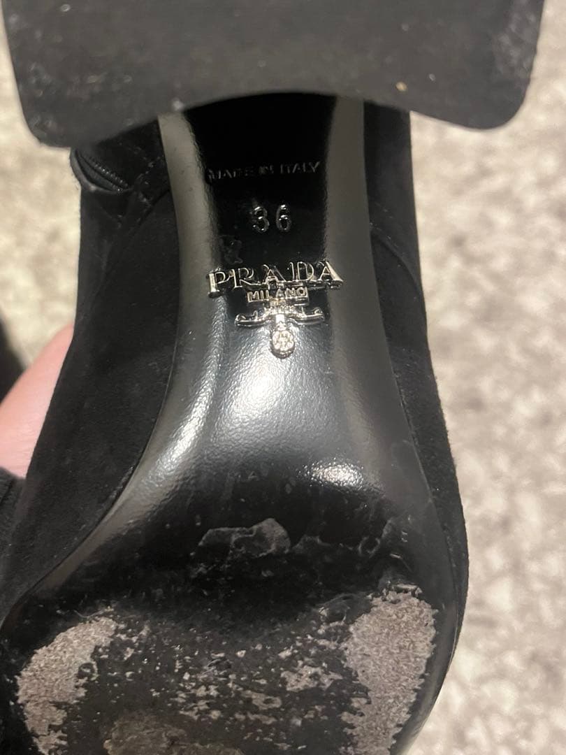 プラダ PRADA スエード ショートブーツ36 ブ ラック