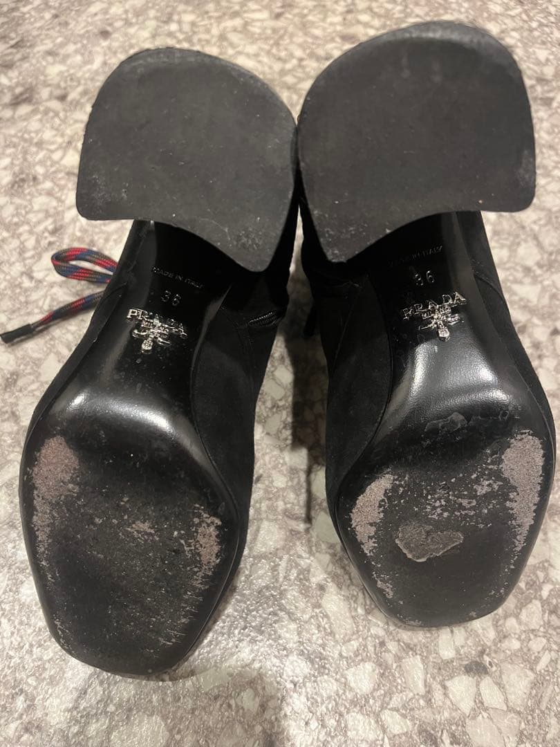 プラダ PRADA スエード ショートブーツ36 ブ ラック
