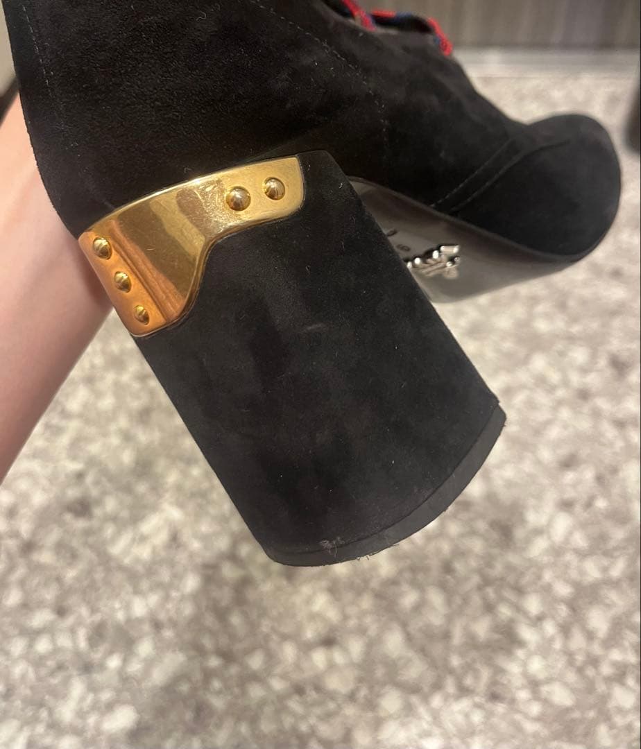プラダ PRADA スエード ショートブーツ36 ブ ラック
