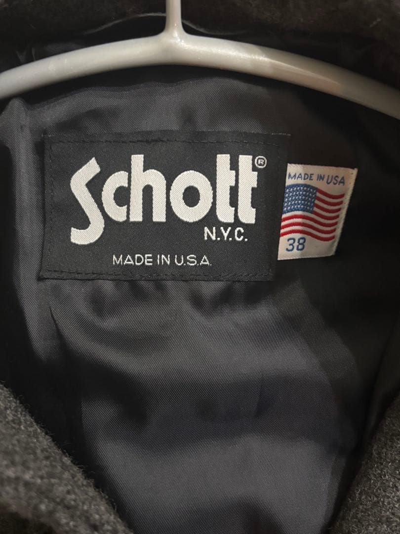 グレー ウール ダッフルコート　SCHOTT