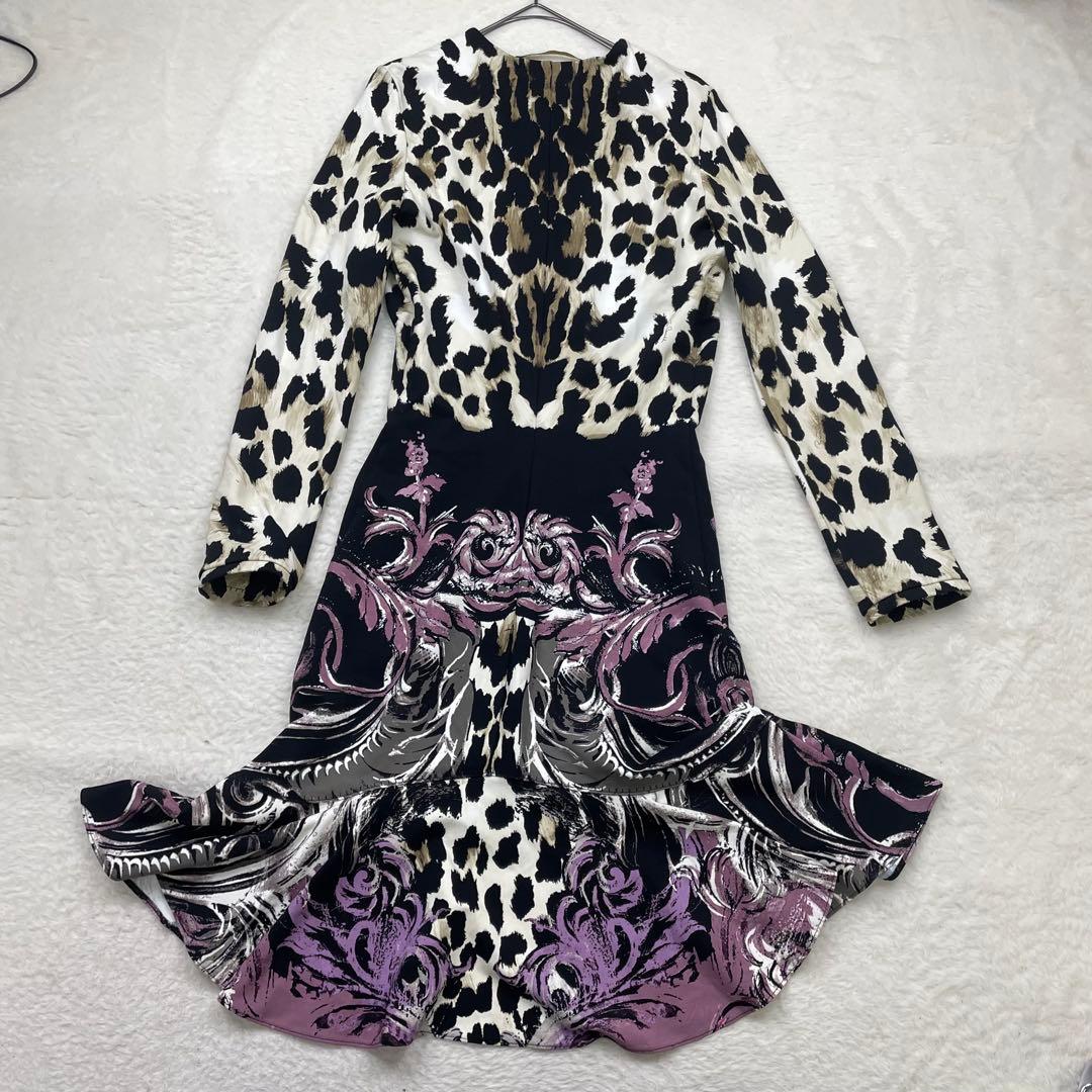 美品　roberto cavalli 総柄　ヒョウ柄 長袖ワンピース　イタリア製