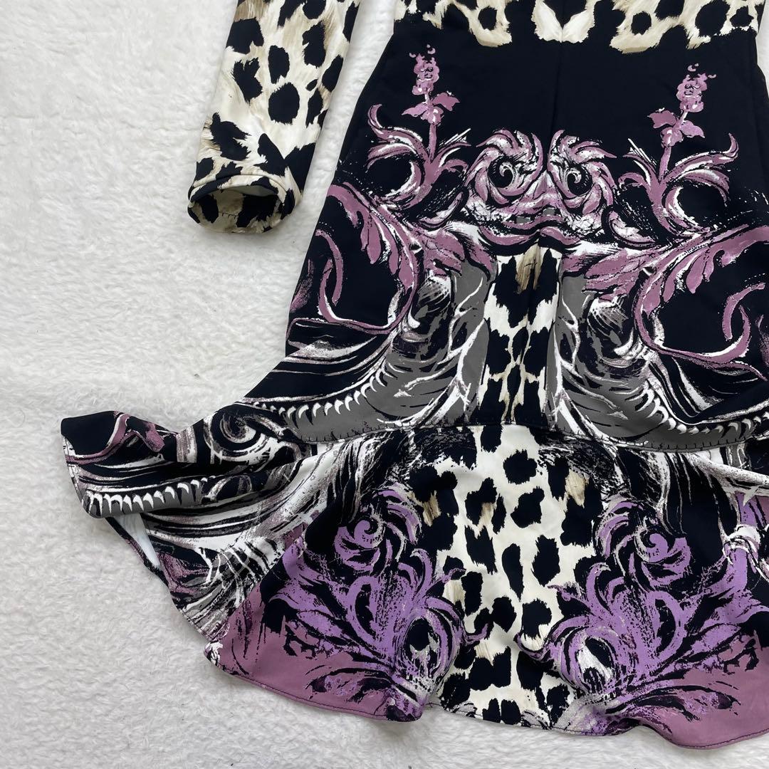 美品　roberto cavalli 総柄　ヒョウ柄 長袖ワンピース　イタリア製