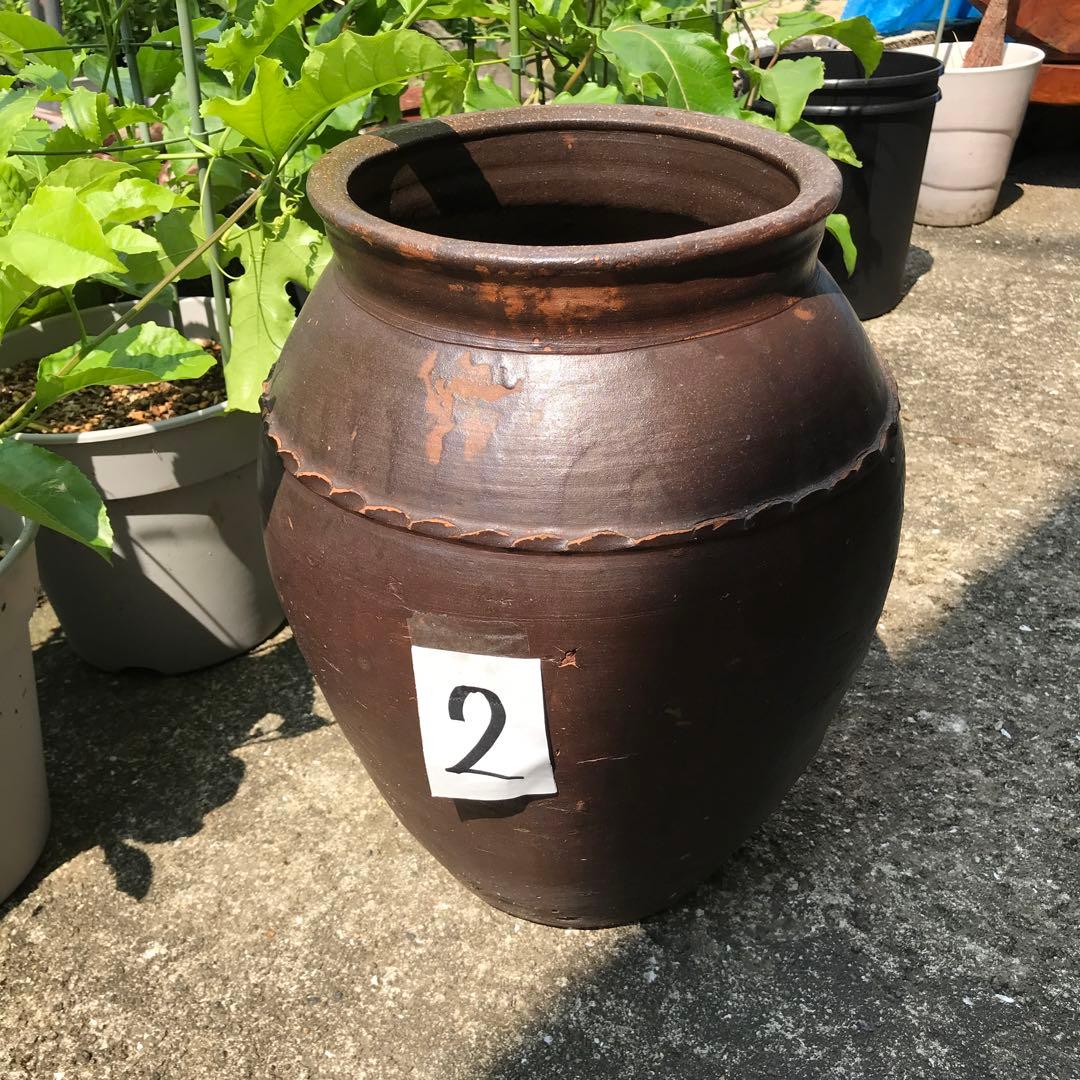 唐津焼　甕　壺②高さ約37.5㎝＊古民具メダカ鉢睡蓮鉢