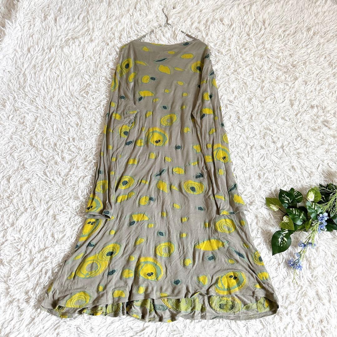 美品⁂センソユニコ⁂膝丈ワンピース　チュニック　総柄　ジャガード　アシメ　L