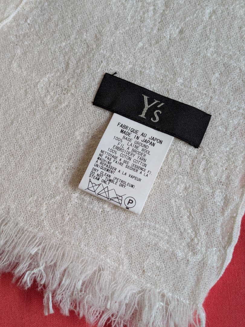 Y'sワイズ　大判刺繍ストール　スノーホワイト　美品