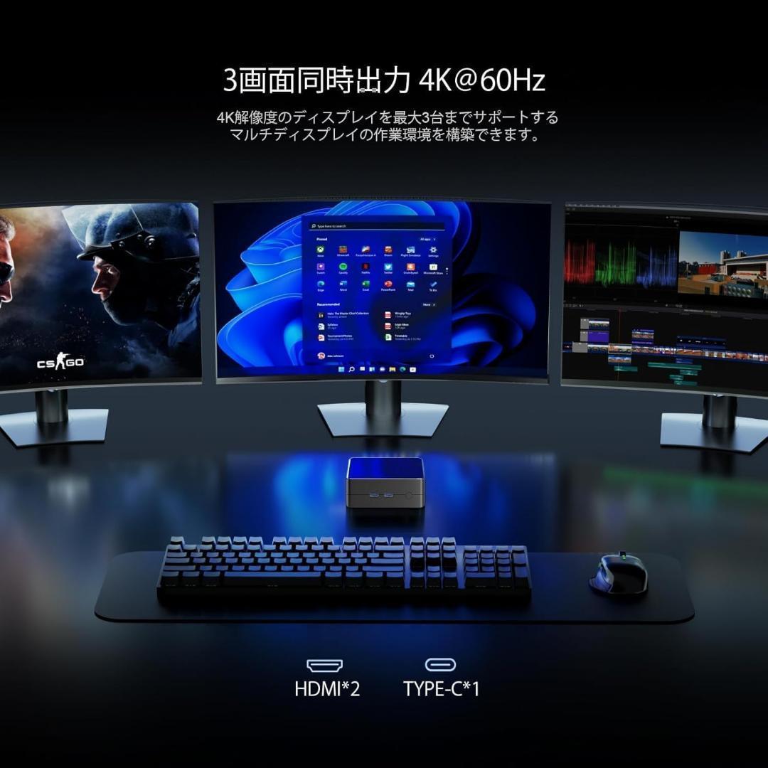 ミニPC AMD Ryzen 5 3550H 4コア8スレッド 16GB 3画面