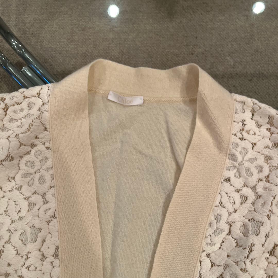 Chloe38カシミア　アイボリー レース カーディガン 長袖