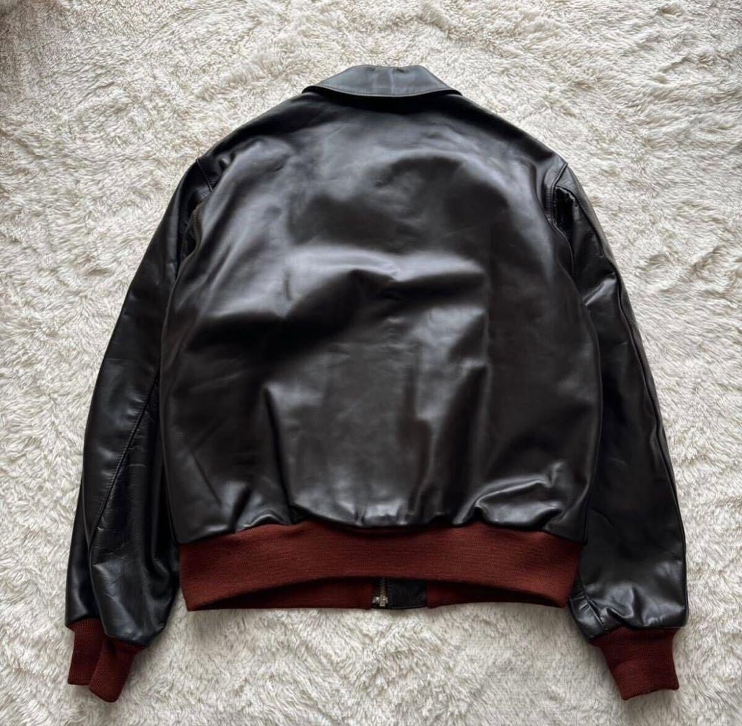 AERO LEATHER TYPE A-2ダークブラウン赤リブ赤ライトニング42