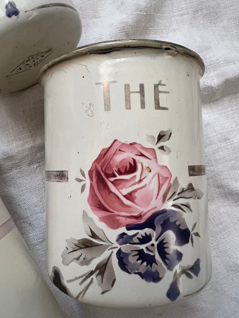 レア♡フランスアンティークJAPY キャニスター5個セット 薔薇パンジー