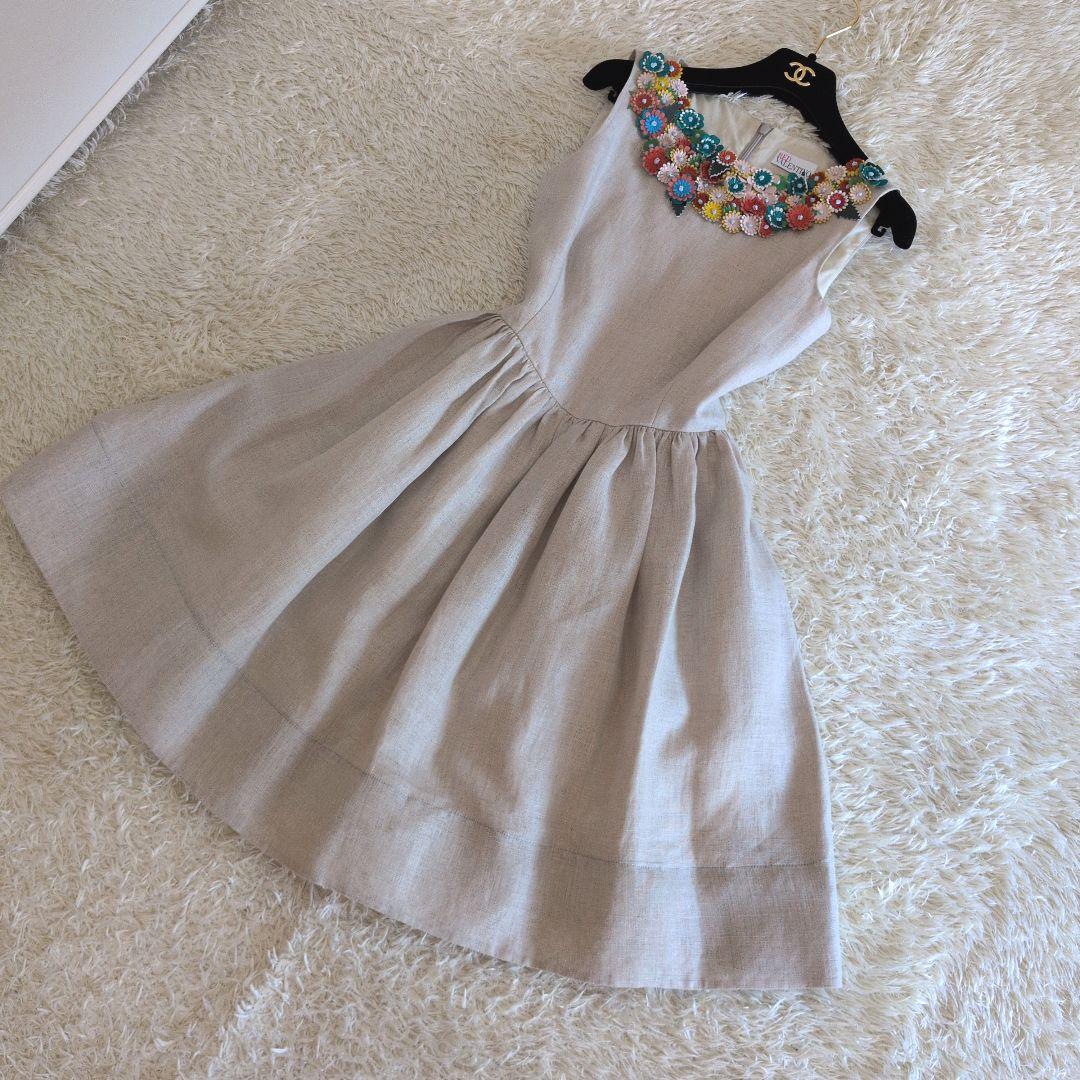 ハンガリー製★RED VALENTINO　ワンピース　リネン　お花モチーフ　40
