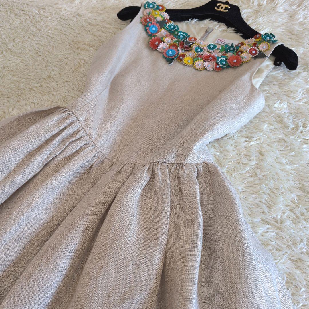 ハンガリー製★RED VALENTINO　ワンピース　リネン　お花モチーフ　40