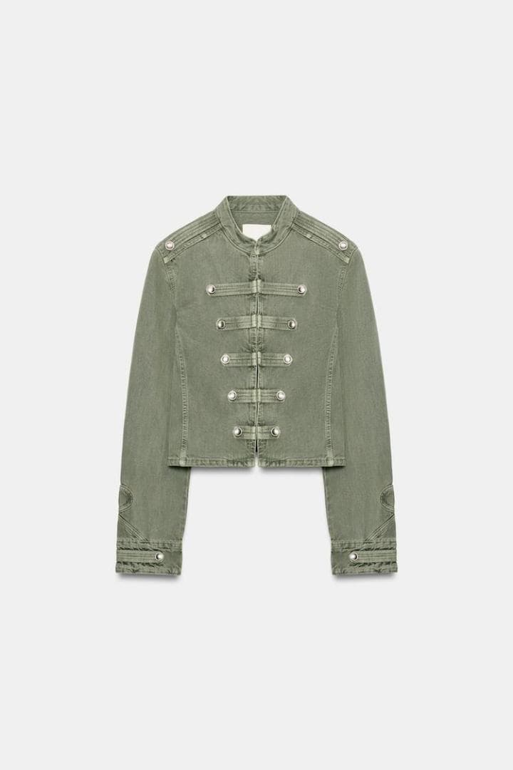 希少 ZARA ボタンディテール入りフィットジャケット 緑色 XS