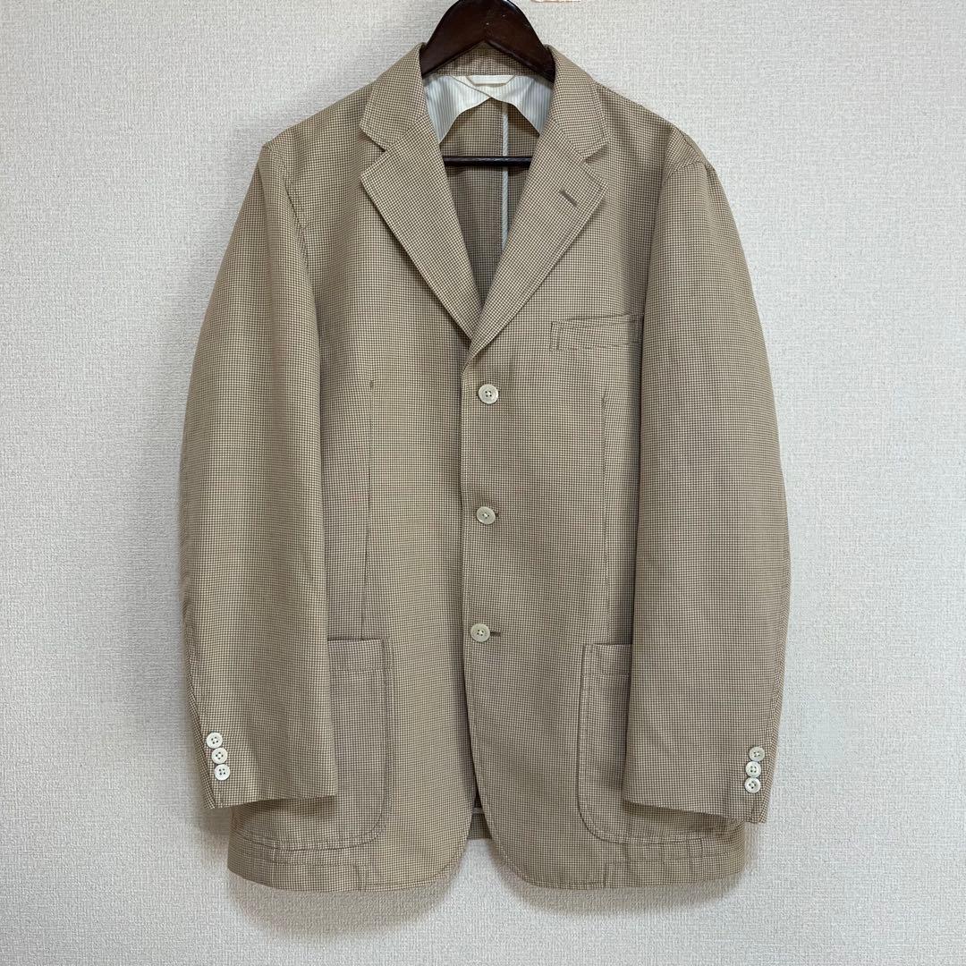 美品 BURBERRY ジャケット ベージュ 千鳥格子 麻 綿 シルク混 LL