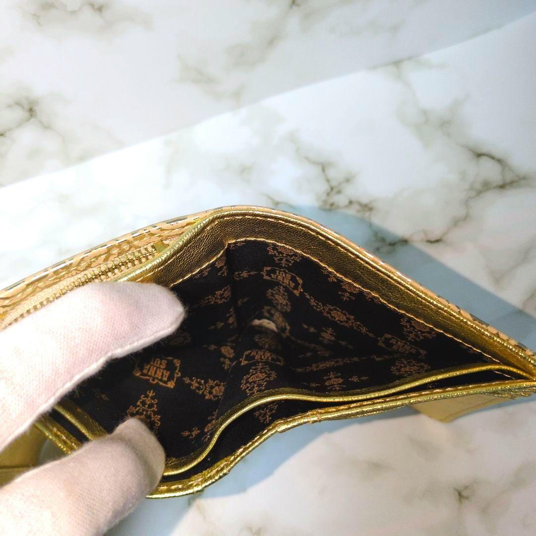 新品 箱付き ANNA SUI アナスイ 三つ折り財布 ゴールド Ｌ字ファスナー