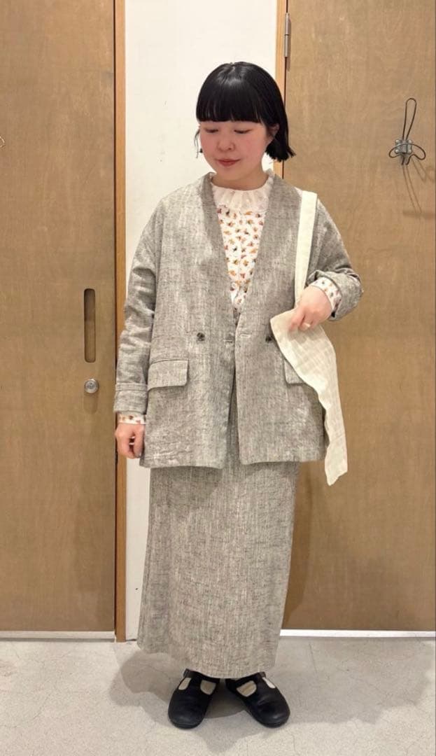 ○slab nep tweed no collarジャケット