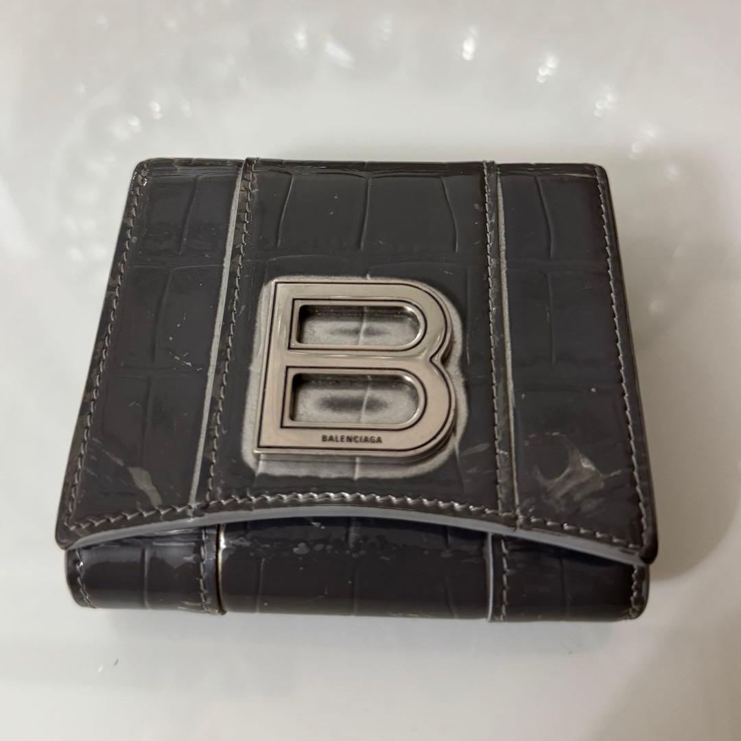 balenciaga バレンシアガ 財布 クロコ型押し シルバー　アワーグラス