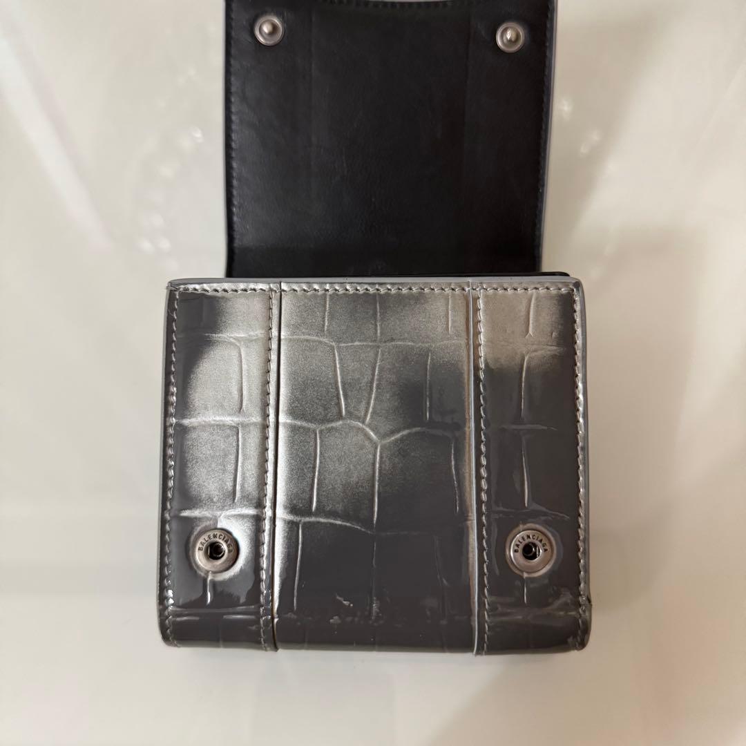balenciaga バレンシアガ 財布 クロコ型押し シルバー　アワーグラス