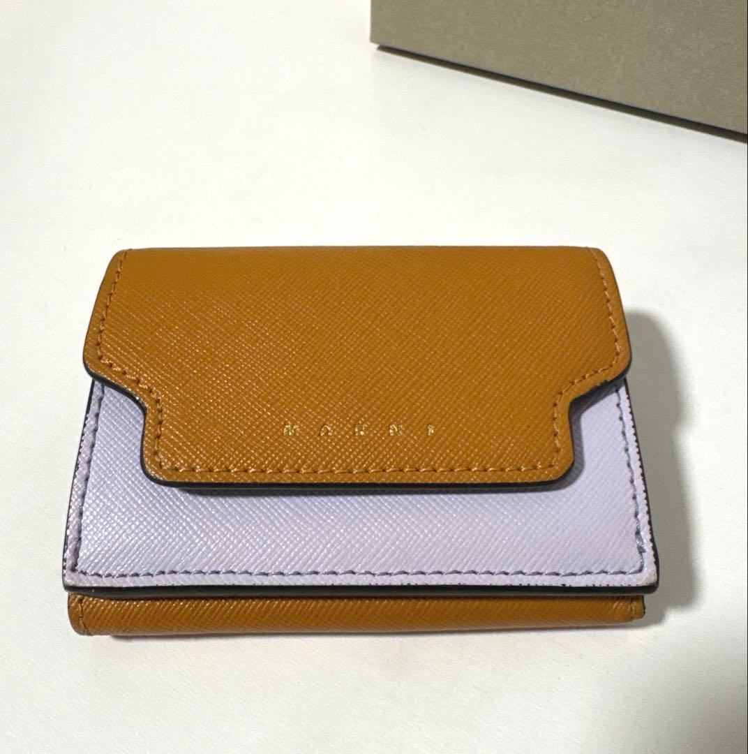希少　MARNI マルニ ミニウォレット 三つ折り財布　キャメル　ライラック