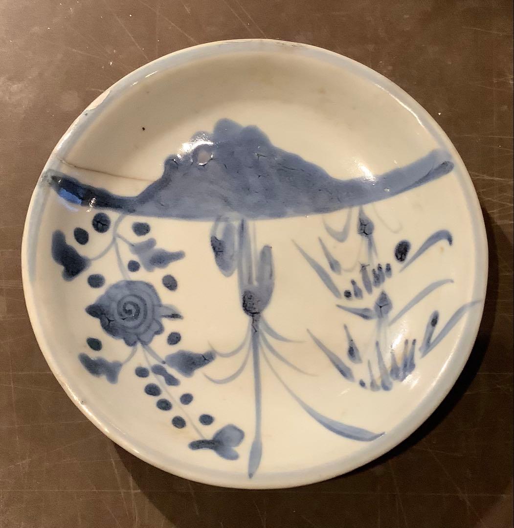 福建省徳化窯　染付絵皿　鑑賞台付 　 　　沈船品　ヴィンテージ　レア ・台湾茶器