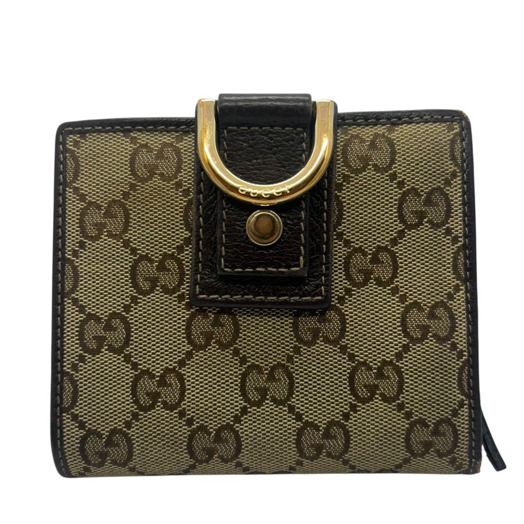 希少✨グッチ 二つ折り財布 アビー Dリング GGキャンバス ブラウン レザー