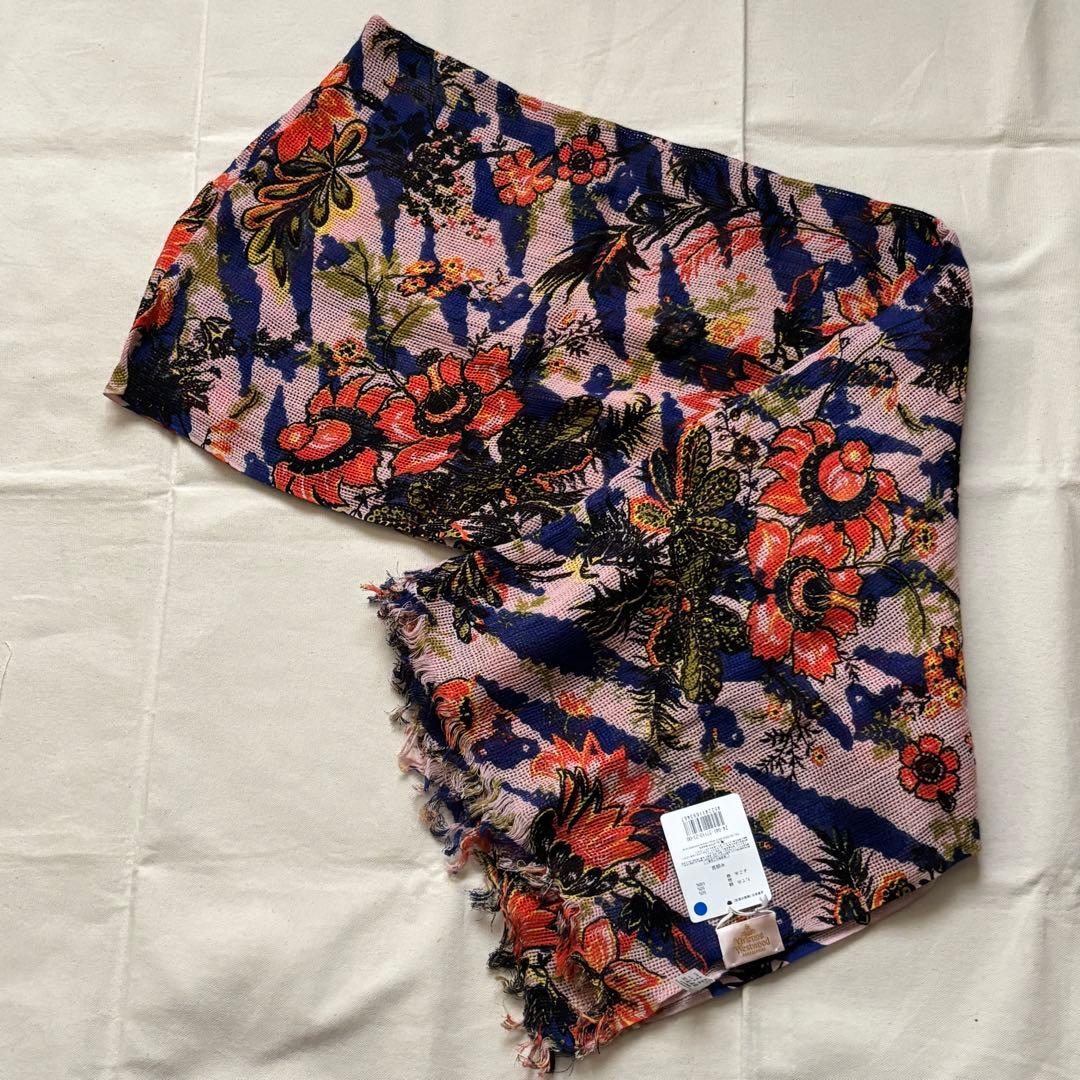 【未使用】Vivienne Westwood 花柄ストールピンク麻綿 春夏タグ付