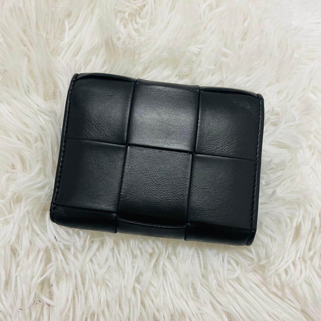極美✨ボッテガヴェネタ 三つ折り財布 カセット レザー ブラック