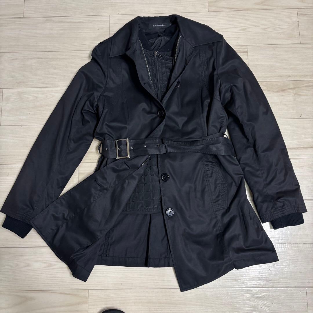 【3WAY/美品】カルバンクライン ライナー付 トレンチコート 黒 M