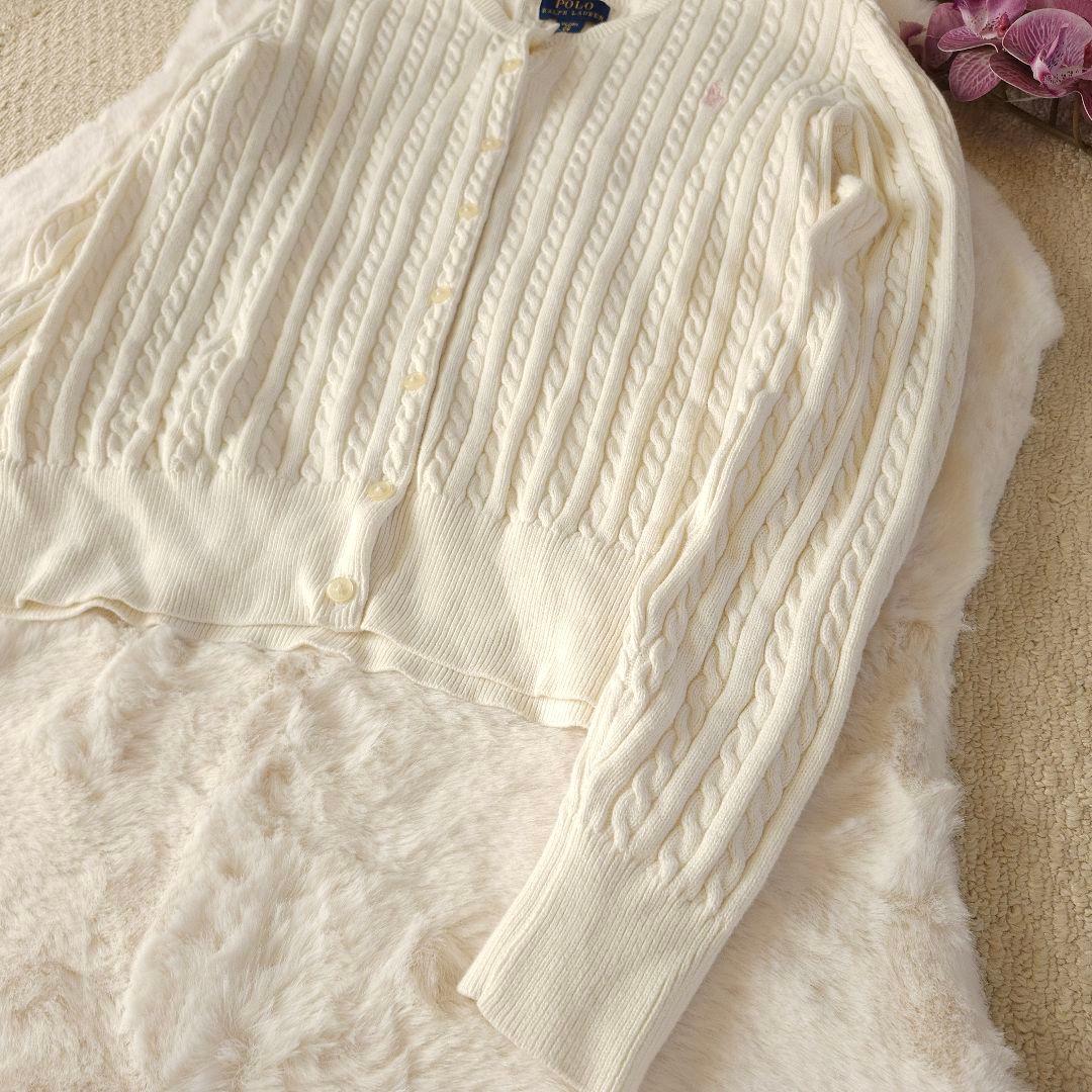 美品 POLO RALPH LAUREN ケーブルニット カーディガン ホワイト