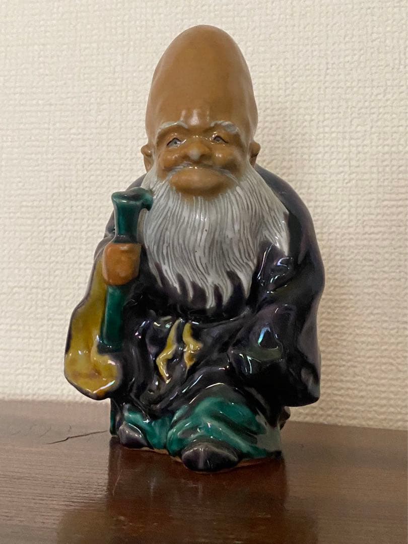 中国美術 陶磁製 七福神 壽老人 缘起物 年代物