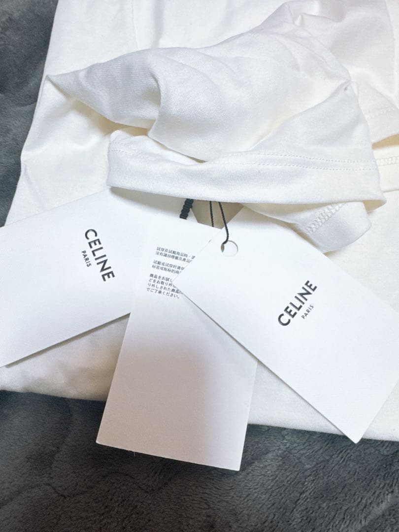 CELINE ホワイト ロゴ Tシャツ M